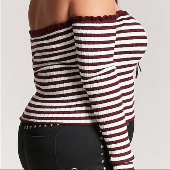 Plus size 3x striped lettuce edge crop top - Picture 2 of 4